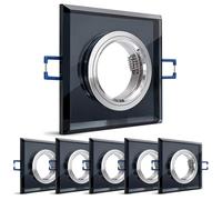 SSC-LUXon 6x Designer Glass Recessed Spotlights Square Black with Socket for GU10 or Module - Ceiling Light Hole Size 60-70 mm