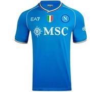 SSC NAPOLI EA7 Home Shirt, Official Product, Customised Kvaratskhelia 77, Tricolour Shield, Slim Fit Blue