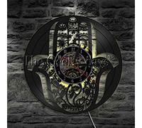 SSCLOCK 1Piece Hamsa Vinyl Wall Clock Decor Wall Light Eye Room Decor Hanging Presents Art Artwork Protection Amulet