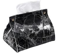 SSDDLZEQ Tissue box cover Elegant PU Leather Marble-Effect Fashion Napkin Holder With Cosmetics Organiser(Schwarz)