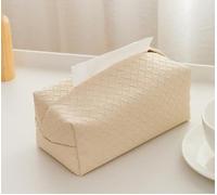 SSDDLZEQ Tissue box cover Luxury PU Leather Tissue Box Modern Woven Tissue Holder Minimalist Home Accessory(White)