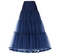 SSDH A-Line Long Swing Elastic Waist Skirt Petticoat Crinoline Half Slips For Wedding Evening Gowns (UK, Alpha, XL, Regular, Regular, Navy blue)