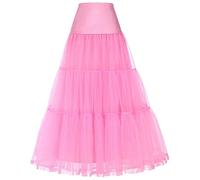 SSDH A-Line Long Swing Elastic Waist Skirt Petticoat Crinoline Half Slips For Wedding Evening Gowns (UK, Alpha, XL, Regular, Regular, Pink)