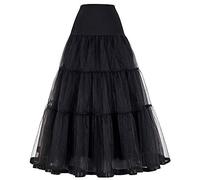 SSDH A-Line Long Swing Elastic Waist Skirt Petticoat Crinoline Half Slips For Wedding Evening Gowns (UK, Alpha, M, Regular, Regular, Black)