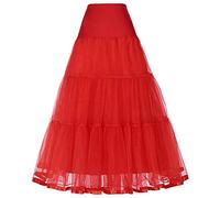 SSDH A-Line Long Swing Elastic Waist Skirt Petticoat Crinoline Half Slips For Wedding Evening Gowns (UK, Alpha, XL, Regular, Regular, Red)