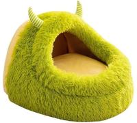SSDH Autumn and Winter Cat Bed Semi-Enclosed Plush Warm Thickened Little Monster Cat Beds Indoor High Cushion Deep Sleep Dog Bed Small and Medium Dog Cats Bed Pet Beds (Green, S)