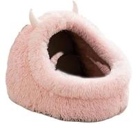 SSDH Autumn and Winter Cat Bed Semi-Enclosed Plush Warm Thickened Little Monster Cat Beds Indoor High Cushion Deep Sleep Dog Bed Small and Medium Dog Cats Bed Pet Beds (Pink, S)