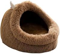 SSDH Autumn and Winter Cat Bed Semi-Enclosed Plush Warm Thickened Little Monster Cat Beds Indoor High Cushion Deep Sleep Dog Bed Small and Medium Dog Cats Bed Pet Beds (Brown, L)