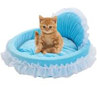 SSDH Cute Cat Bed Heart-Shaped Cat Nest Lace Lace Princess Nest Cotton Velvet Warm Soft Cats Sofa Bed Suitable for Cats and Dogs to Spend The Warm Winter (Blue, L)