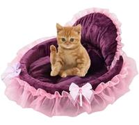 SSDH Cute Cat Bed Heart-Shaped Cat Nest Lace Lace Princess Nest Cotton Velvet Warm Soft Cats Sofa Bed Suitable for Cats and Dogs to Spend The Warm Winter (Purple, S)