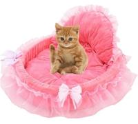 SSDH Cute Cat Bed Heart-Shaped Cat Nest Lace Lace Princess Nest Cotton Velvet Warm Soft Cats Sofa Bed Suitable for Cats and Dogs to Spend The Warm Winter (Pink, L)