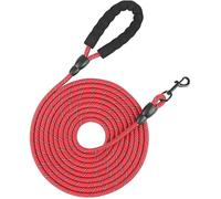 SSDH Long Dog Leash 16/32/49/65FT Heavy Duty Nylon Dog Leash That Won't Get Tangled with Comfort Handle and Reflective Strips Suitable for Medium and Large Dogs (Red, 49FT)