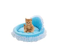 SSDHUA Cute Cat Bed Heart-Shaped Cat Nest Lace Lace Princess Nest Cotton Velvet Warm Soft Cat Sofa Bed Suitable for Cats and Dogs to Spend The Warm Winter (S,Blue)