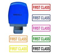SSEELL First Class Self Inking Rubber Flash Stamp Self-Inking Pre-Inked RE-inkable Office Work Company School Stationary Stamps with Frame Line - Red Ink Color