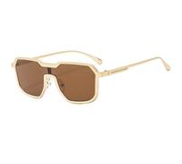 SSFVTTL Metal Frame Sunglasses for Men Women Oversized Shield Style Fashion Eyewear Lightweight Gold Frame Brown Lens Trendy Shades,C1,One size