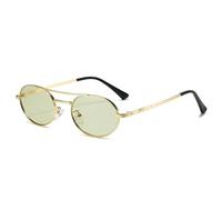 SSFVTTL Vintage Small Oval Metal Double Bridges Women Sunglasses Fashion Blue Green Uv400 Men Trending Punk(Golden green)