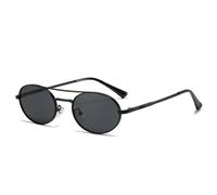 SSFVTTL Vintage Small Oval Metal Double Bridges Women Sunglasses Fashion Blue Green Uv400 Men Trending Punk(Black grey)