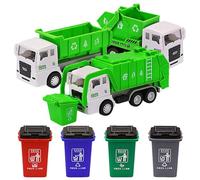 Ssguopte 1 Set Garbage Truck Toys with 3 Trash Truck & 4 Trash Bins, Realistic Educational Interactive Toy for Boys Age 3+ Toddlers Kids Holiday Birthday