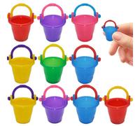 Ssguopte 10Pcs Mini Buckets, Lightweight Plastic Sand Toys Portable Random Color Dollhouse Sandbox Bucket with Handle for Kids Roleplay Dollhouse Decor