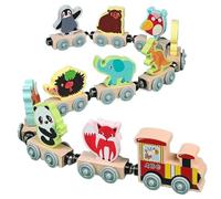 Ssguopte 11Pcs Magnetic Train, Natrual Wooden Magnetic Trains, Animal Trains Montessori Toys, Preschool Learning Toys, Cute Cartoon Educational Gifts for Kids, Style 2