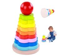 Ssguopte Baby Stacking Rings Wooden Rainbow Stacking Toys Baby Safe Toddler Toys Developmental Educational Flower Shape Rings for Kids 3+