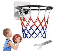 Ssguopte Basketball Rim Replacement, 14 Inch Basketball Rim with All Weather Net, Foldable Basketball Hoop Replacement Rim, Basketball Hoop with Sticker for Wall Door Mounted