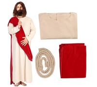 Ssguopte Jesus Costume, Comfortable Jesus Costume Adult Includes Robe, Scarf and Waist Rope, Biblical Religious Halloween Costumes for Men, L