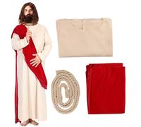 Ssguopte Jesus Costume, Comfortable Jesus Costume Adult Includes Robe, Scarf and Waist Rope, Biblical Religious Halloween Costumes for Men, M