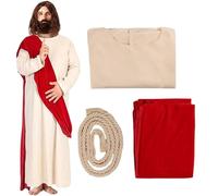 Ssguopte Jesus Costume, Comfortable Jesus Costume Adult Includes Robe, Scarf and Waist Rope, Biblical Religious Halloween Costumes for Men, XL