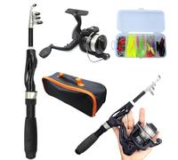 Ssguopte Kids Fishing Pole 4Pcs/Set Telescopic Portable Mini Kids Fishing Rod Starter Set Ceramic Guide Ring Fiberglass Lure Rod for Beginner, Black