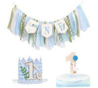 Ssguopte One Silly Gooses Birthday Decor Boy, 80 Inch High Chair Banner with Party Hat & Cake Topper, 1st Birthday Decorations Boy