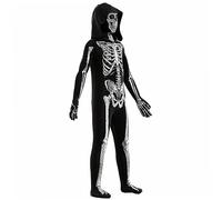Ssguopte Skeleton Costume for Children Hooded Long-Sleeved Skeleton Jumpsuit Polyester Soft Skull Printing Scary Costumes for 51.2-55.1 in Height Halloween Decor