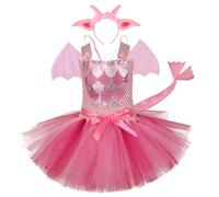 Ssguopte Toddler Dinosaur Costume, Cute Soft Bowknot Tulle Toddler Halloween Costume Girl with Ear Headband & Tail & Wing for Cosplay Photo Shoot Party Performance, Large