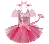 Ssguopte Toddler Dinosaur Costume, Cute Soft Bowknot Tulle Toddler Halloween Costume Girl with Ear Headband & Tail & Wing for Cosplay Photo Shoot Party Performance, Medium