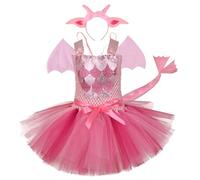 Ssguopte Toddler Dinosaur Costume, Cute Soft Bowknot Tulle Toddler Halloween Costume Girl with Ear Headband & Tail & Wing for Cosplay Photo Shoot Party Performance, Small