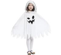 Ssguopte Toddler Ghost Costume for Boys Girls Size M Hooded Print Ghost Cape Polyester Breathable Costumes for Cosplay Role Play Stage for 110-120cm Kids Halloween Decor