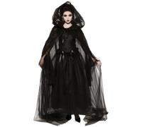 Ssguopte Witch Costume for Women 1 Set Vintage Renaissance Embroidered Ghost Bride Costume Spooky Black Ghost for Halloween, Cosplay, Haunted Mansion, XL
