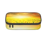 SSGVLPTO Dreamlike Sunset Of A Sunflower Field Print Stationery Organizer, Double Zip Large Pencil Bag, Portable Pencil Case, Black, Taglia Unica, floral