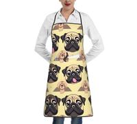 SSGVLPTO Many Cute Pug Print Cooking Apron With Pockets Apron For Home Kitchen Cooking Baking Gardening, White, One size