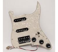 SSH Prewired Loaded Pickguard Set with Wilkinson Ceramic Pickups, Coil Splitting Humbucker + 2 Single Coils, 11 Hole Pickguard for Fender Strat Style Guitars (Light Yellow Pearl)