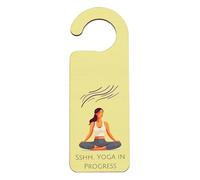 'Sshh Yoga in Progress' Door Handle Hanger - Calming Pale Yellow Yoga Room Door Sign (doorh-ds23-shhyoga)