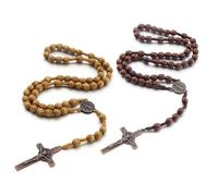 SSHUIKKAI Pack of 2 Rosary Necklaces, Orthodox Cross, Jesus Cross Necklace, Wooden Rosary for Catholic Christians, Religious Communion, Christening, Fair, Bible (Dark Brown/Light Brown)