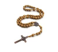 SSHUIKKAI Rosary Necklace, Orthodox Cross, Rosary Necklace, Prayer Chain Christian, for Catholic Christians, Religious Communion, Baptism, Mass, Bible (Light Brown)