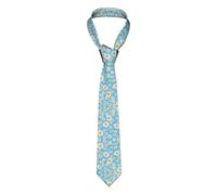 SSIMOO Asian Lotu‘s Pattern Stylish Men'S Tie,Fashionable Printed Necktie For Elegant Forward Accessory Perfect, White Daisy in Light Blue Background, One size