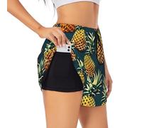 SSIMOO Retro Pineapple Lightweight Women's Casual Shorts,Women's Double-Layer Sports Shorts-Breathable Stylish Black