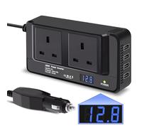 200W Car Power Inverter DC 12V to AC 230V with 2 Sockets and 4 USB Ports, QC3.0 Fast Charging, Car Voltage Converter with Cigarette Lighter Plug for Truck, RV Camping, Car Charger for iPhone (Black)