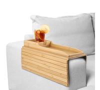 Ssiyiya Bamboo Sofa Arm Tray, Foldable Sofa Tray Table with 2 Compartments, Anti-Slip Sofa Armrest Tray Table Couch Cup Holder for Snacks, Phone, Control, Cups