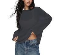 SSJDDS Women Long Sleeve Sheer Mesh Knit Sweater Pullover Tops Hollow Out Oversized See Through Summer Beach Outfits (04,s)