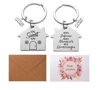 SSJkeji 2pcs New Home Keychains, 2026 First Home Keyrings Housewarming Gift, New Homeowner, House Warming Present,Buying A House Together With Envelope Owner Key Ring