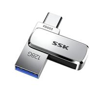 SSK 128GB Dual USB Drive up to 240MB/s, USB 3.2 Gen 1 Type C & A Flash Drive, Metal Swivel Design USB C Memory Stick for iPhone 15/16 PRO, Tablets, Mac, computers and more